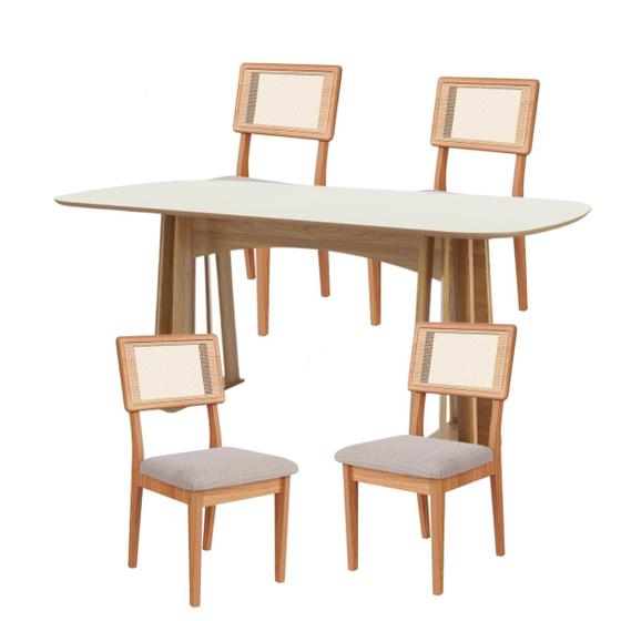 Imagem de Conjunto Mesa de Jantar Retangular Base Ripado com 4 Cadeiras Estofada Encosto Tela Dalla Costa