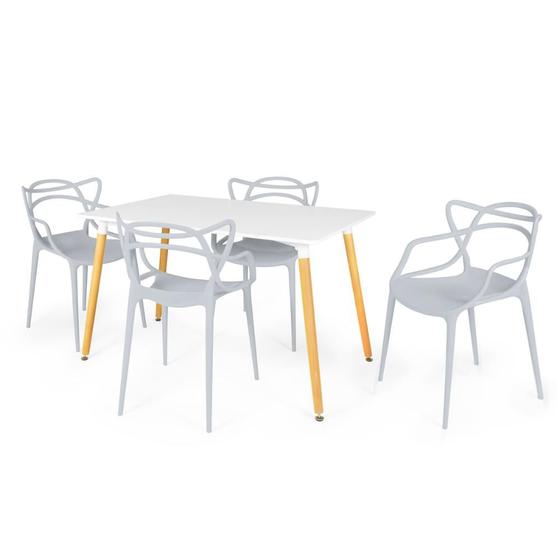 Imagem de Conjunto Mesa de Jantar Retangular Eiffel Branca 120x80cm com 4 Cadeiras Allegra - Cinza