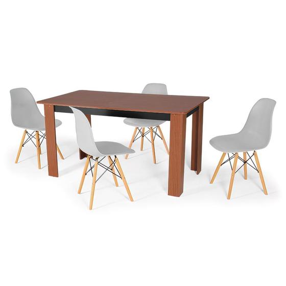 Imagem de Conjunto Mesa de Jantar Retangular Pérola Cherry 150x80cm com 4 Cadeiras Eames Eiffel - Cinza