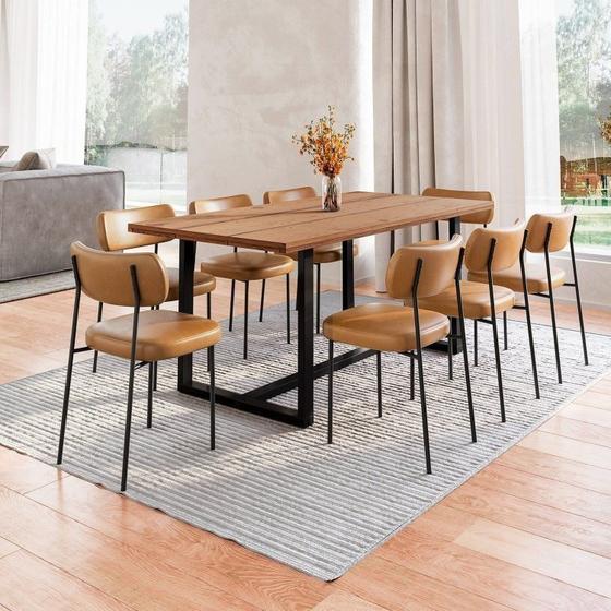 Imagem de Conjunto Mesa de Jantar Rústica Madeira Maciça com 8 Cadeiras Mona