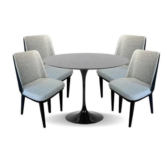 Imagem de Conjunto Mesa de Jantar Saarinen 100 cm Laca Preta com 4 Cadeiras Londres Revestida em Tecido Linho e material sintético