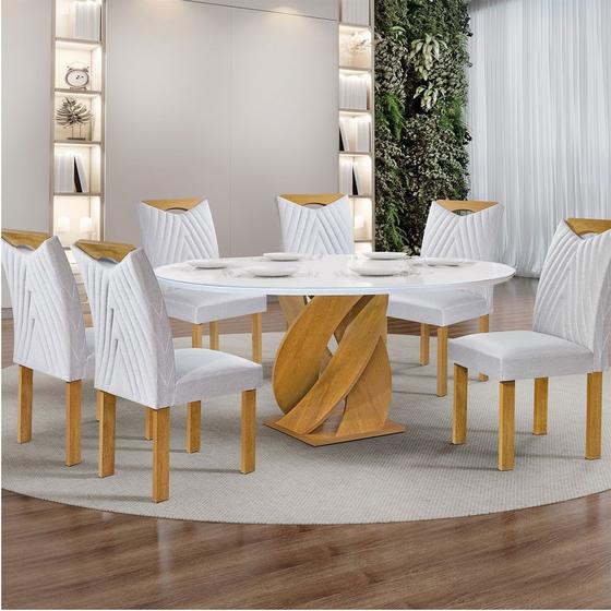 Imagem de Conjunto Mesa de Jantar Salvador com Tampo Redondo 120x120cm com 6 Cadeiras Nevada Cel Moveis