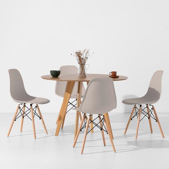 Imagem de Conjunto Mesa de Jantar Square Redonda Freijó - 88cm + 4 Cadeiras Eiffel - Bege Acinzentado