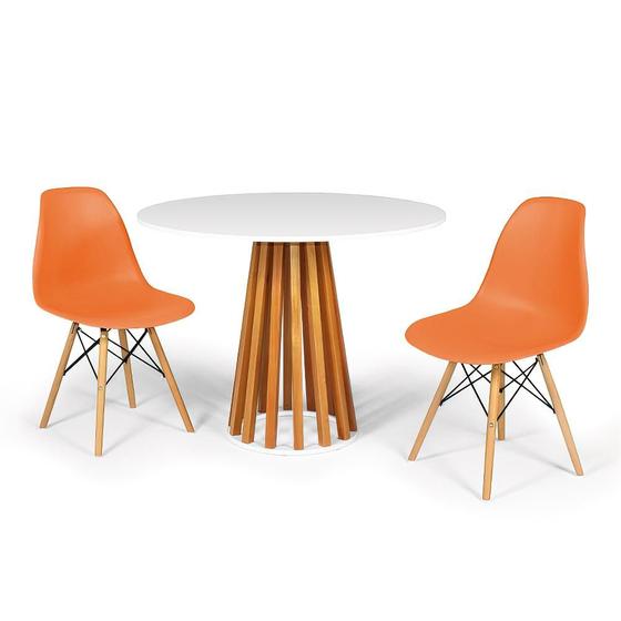 Imagem de Conjunto Mesa de Jantar Talia Amadeirada Branca 100cm com 2 Cadeiras Eames Eiffel - Laranja