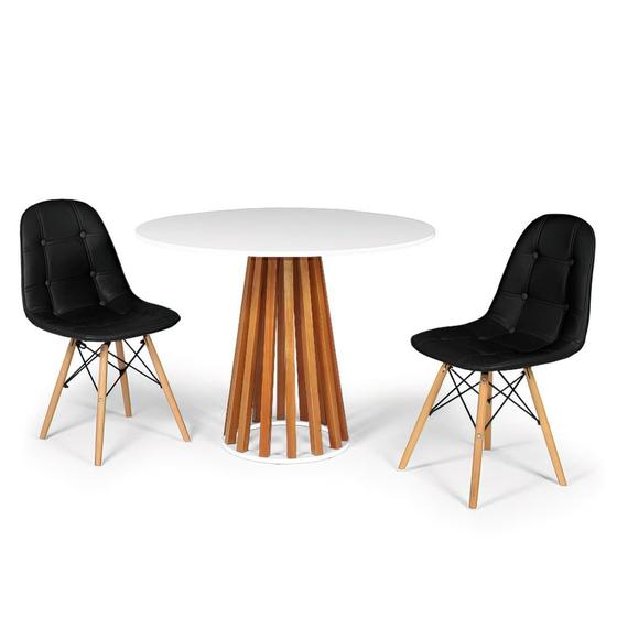 Imagem de Conjunto Mesa de Jantar Talia Amadeirada Branca 100cm com 2 Cadeiras Eiffel Botonê - Preto