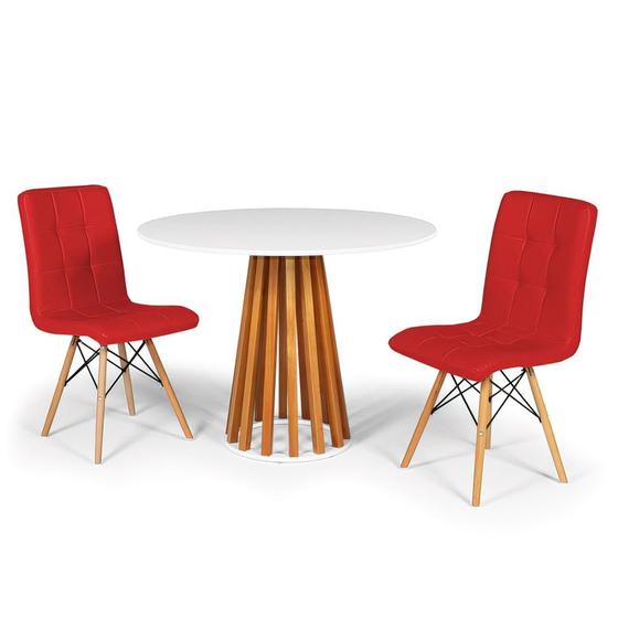 Imagem de Conjunto Mesa de Jantar Talia Amadeirada Branca 100cm com 2 Cadeiras Eiffel Gomos - Vermelho
