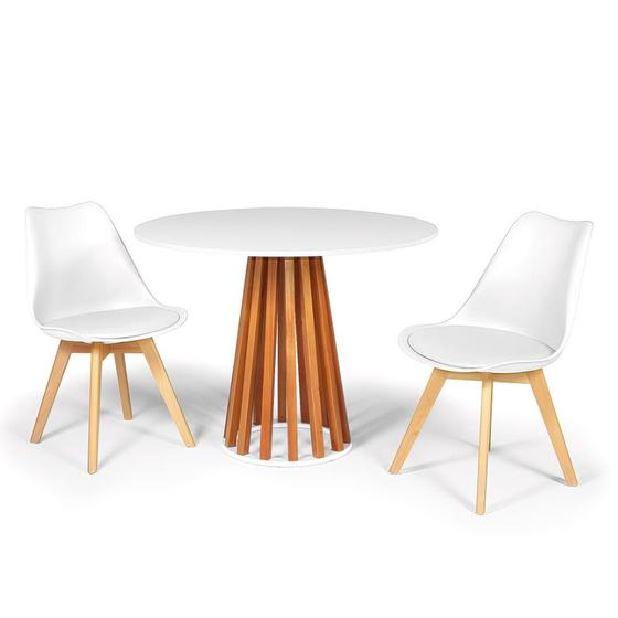 Imagem de Conjunto Mesa de Jantar Talia Amadeirada Branca 100cm com 2 Cadeiras Eiffel Leda - Branco