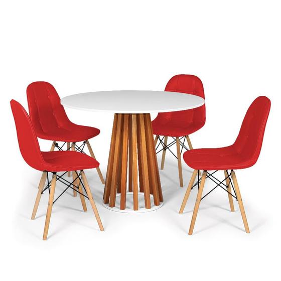 Imagem de Conjunto Mesa de Jantar Talia Amadeirada Branca 100cm com 4 Cadeiras Eiffel Botonê - Vermelho