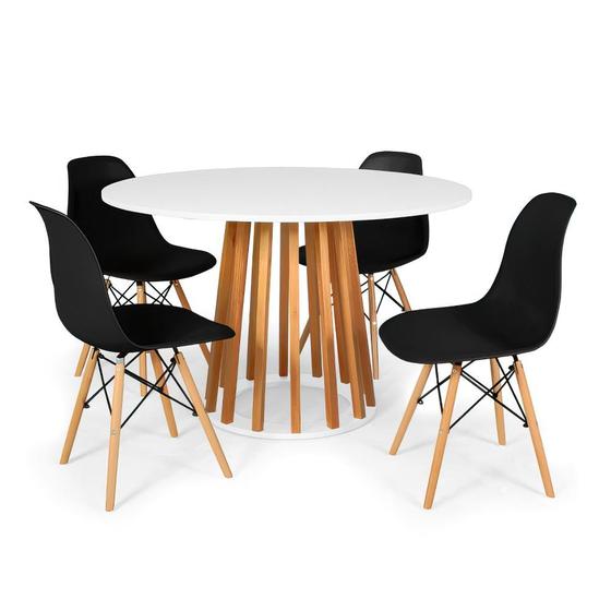 Imagem de Conjunto Mesa de Jantar Talia Amadeirada Branca 120cm com 4 Cadeiras Eames Eiffel - Preto