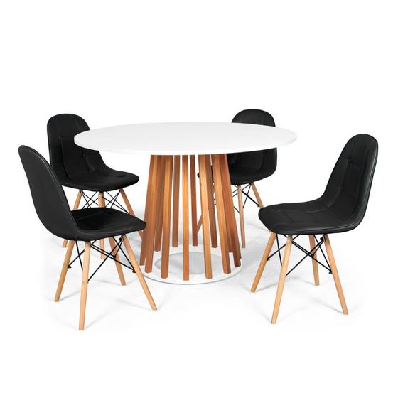Imagem de Conjunto Mesa de Jantar Talia Amadeirada Branca 120cm com 4 Cadeiras Eiffel Botonê - Preto