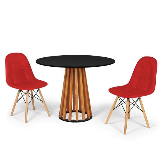 Imagem de Conjunto Mesa de Jantar Talia Amadeirada Preta 100cm com 2 Cadeiras Eiffel Botonê - Vermelho