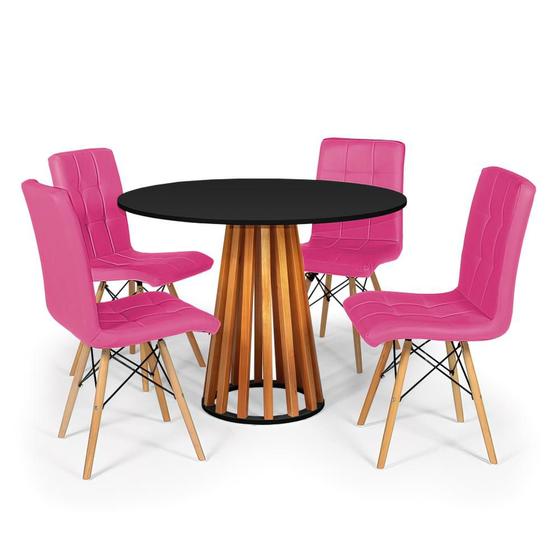 Imagem de Conjunto Mesa de Jantar Talia Amadeirada Preta 100cm com 4 Cadeiras Eiffel Gomos - Rosa