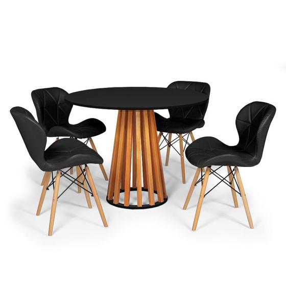 Imagem de Conjunto Mesa de Jantar Talia Amadeirada Preta 100cm com 4 Cadeiras Eiffel Slim - Preto