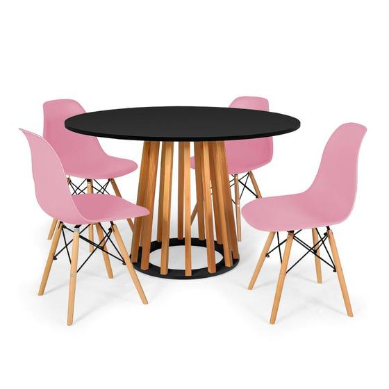 Imagem de Conjunto Mesa de Jantar Talia Amadeirada Preta 120cm com 4 Cadeiras Eames Eiffel - Rosa