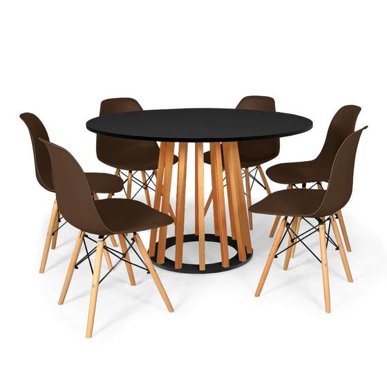 Imagem de Conjunto Mesa de Jantar Talia Amadeirada Preta 120cm com 6 Cadeiras Eames Eiffel - Marrom