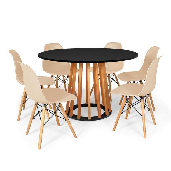 Imagem de Conjunto Mesa de Jantar Talia Amadeirada Preta 120cm com 6 Cadeiras Eames Eiffel - Nude