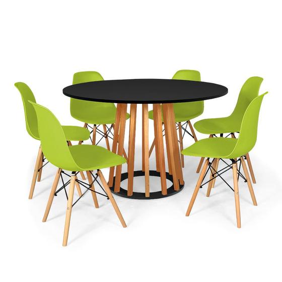 Imagem de Conjunto Mesa de Jantar Talia Amadeirada Preta 120cm com 6 Cadeiras Eames Eiffel - Verde