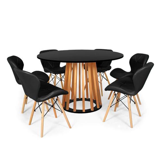 Imagem de Conjunto Mesa de Jantar Talia Amadeirada Preta 120cm com 6 Cadeiras Eiffel Slim - Preto