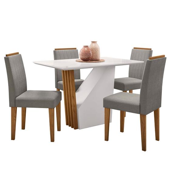 Imagem de Conjunto Mesa de Jantar Veneza 1,20m Tampo de Madeira com Vidro Colado com 4 Cadeiras Ana Cor Ypê Off White WD25 New Ceval