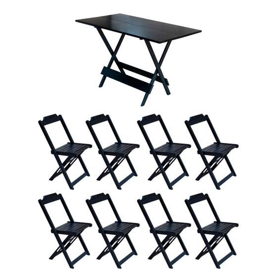 Imagem de Conjunto Mesa de Madeira Dobravel 120x70 Preto 8 Cadeiras