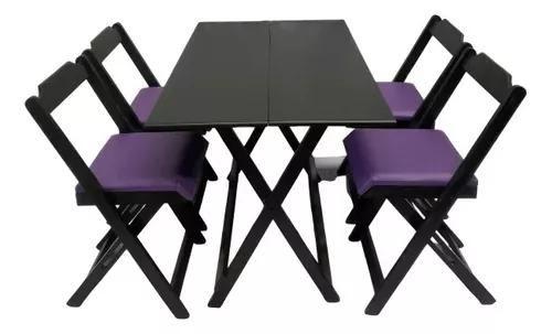 Imagem de Conjunto Mesa Dobrável 120x70 C/ 4 Cadeiras Estofadas Roxo