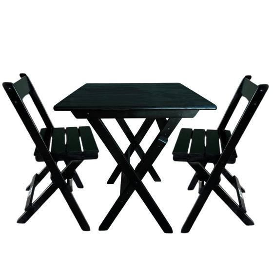 Imagem de Conjunto Mesa Dobrável 60x60 cm com 2 Cadeiras em Madeira Maciça - Preto