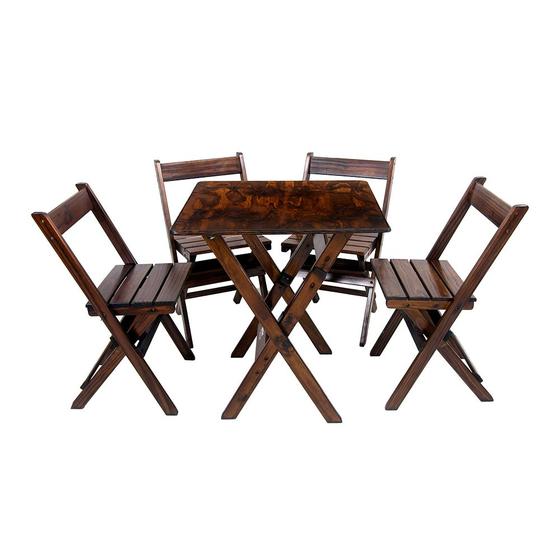 Conjunto Mesa Dobrável 70x70 com 4 Cadeiras em Madeira Maciça - Imbuia Menor preço em Conjunto Mesa Dobrável 70x70 com 4 Cadeiras em Madeira Maciça - Imbuia