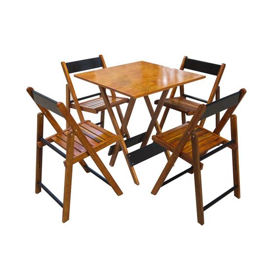 Imagem de Conjunto Mesa Dobravel 70x70 em Madeira Robusta com 4 Cadeiras Black - Castanho 