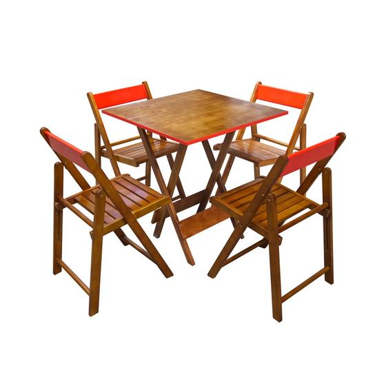 Imagem de Conjunto Mesa Dobravel 70x70 em Madeira Robusta com 4 Cadeiras Red - Castanho 