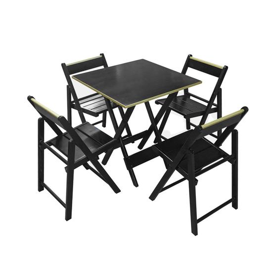 Imagem de Conjunto Mesa Dobravel 70x70 em Madeira Robusta com 4 Cadeiras Top Black