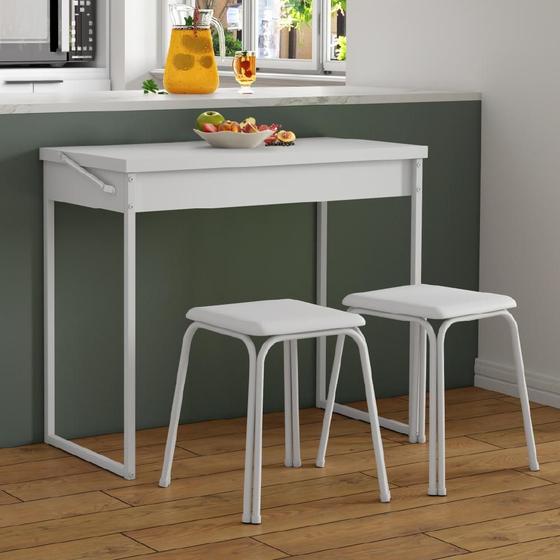 Imagem de Conjunto Mesa Dobrável com 2 Banquetas Branco Carraro