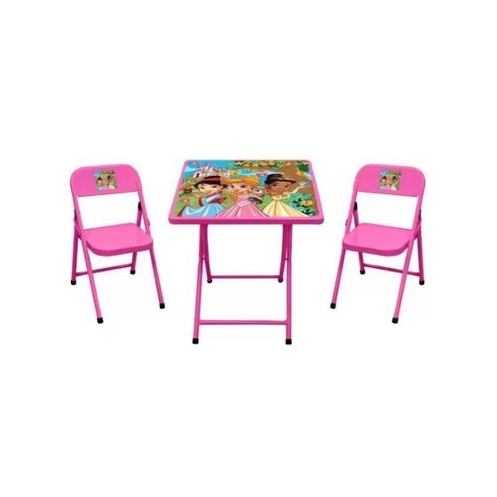 Imagem de Conjunto mesa e 2 cadeiras infantil Princesas açomix rosa bebe