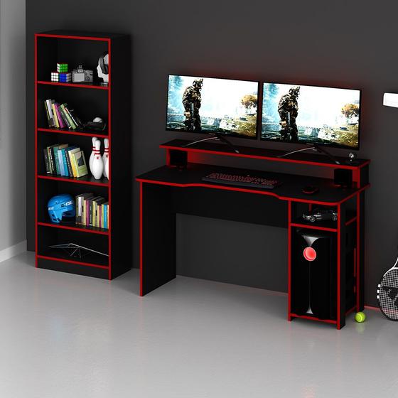 Conjunto Mesa e Armário para Escritório Home Office Gamer Cool MDP Preto/Vermelho - Gran Belo Menor preço em Conjunto Mesa e Armário para Escritório Home Office Gamer Cool MDP Preto/Vermelho - Gran Belo