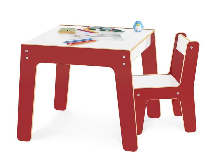 Imagem de Conjunto mesa e cadeira de madeira infantil vermelha