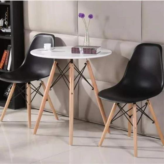 Imagem de Conjunto Mesa Eiffel Branca 80cm e 02 Cadeiras Eiffel Pretas