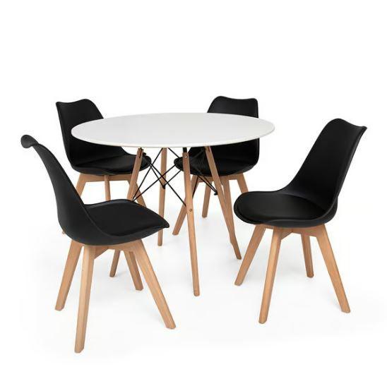 Imagem de Conjunto Mesa Eiffel Eames Branco 90cm Com 04 Cadeiras Leda Preto
