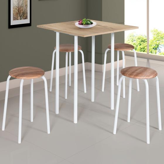 Imagem de Conjunto Mesa Expert Dobravel 4 Banquetas Tampo Bp Carvalho 0,72M X 0,72M Tubo Branco - Ciplafe Cn