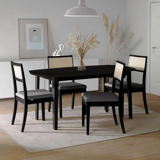 Imagem de Conjunto Mesa Extensível Oval 4 Cadeira Madeira Maciça Encosto Telado Tiê CabeCasa MadeiraMadeira