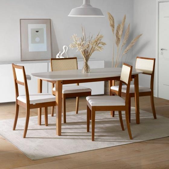 Imagem de Conjunto Mesa Extensível Oval 4 Cadeiras Madeira Maciça Encosto Telado Tiê Cabecasa MadeiraMadeira