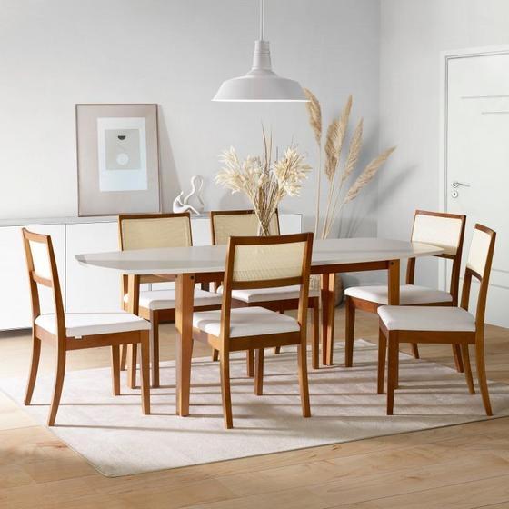 Conjunto Mesa Extensível Oval 6 Cadeiras Madeira Maciça Encosto Telado Tiê Cabecasa MadeiraMadeira Menor preço em Conjunto Mesa Extensível Oval 6 Cadeiras Madeira Maciça Encosto Telado Tiê Cabecasa MadeiraMadeira