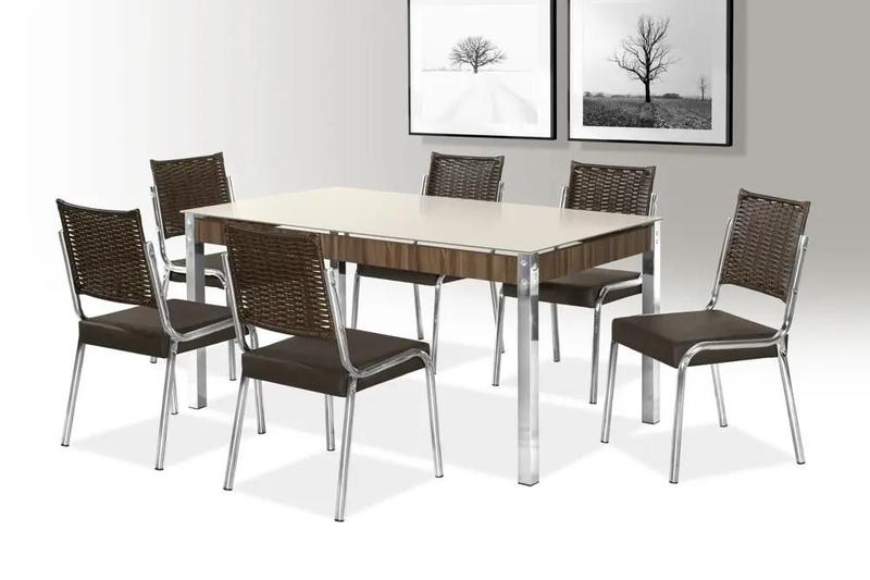 Imagem de Conjunto mesa facinare cr rt. 1,60x0,90 vd serig-6 cad.rainha new junco cr - b - bc-82 - j 03 - nt - vof