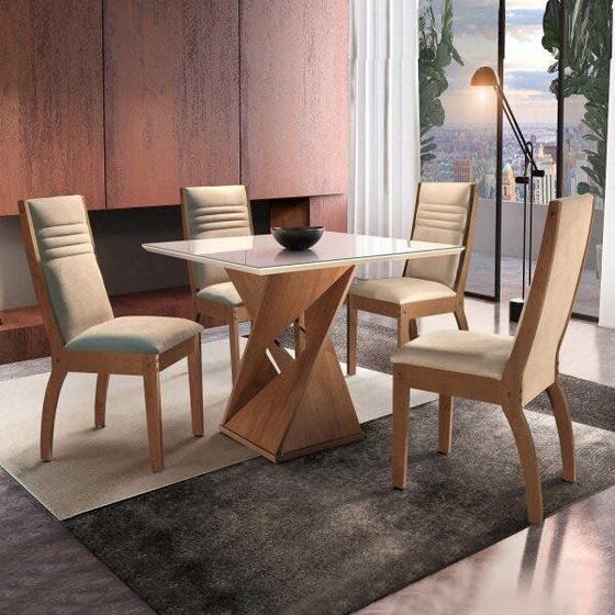 Imagem de Conjunto Mesa Genova Tampo Slim Vidro Plus 4 Cadeiras Turim Espresso Móveis