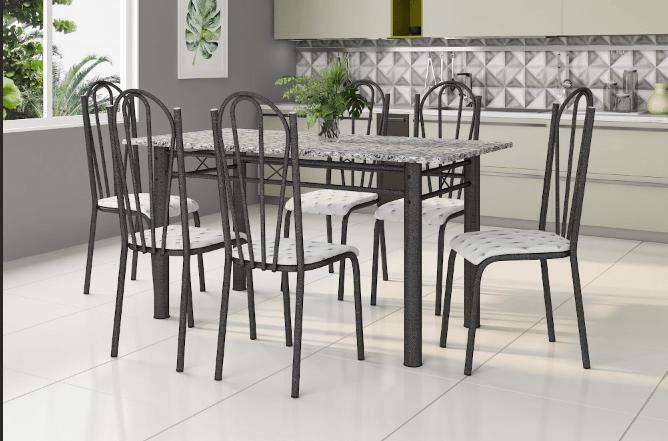 Imagem de Conjunto Mesa Granito 1,40x0,75cm Cromo Preto com 6 Cadeiras (021) Escolha sua Cor LUANA POP - ARTEFAMOL 7526