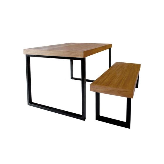 Imagem de Conjunto Mesa Industrial Bernardo 1,30m Ferragem Preta com Banco Industrial Bernardo
