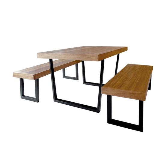 Imagem de Conjunto Mesa Industrial Eco Lanna 2,50m Ferragem Preta com 2 Banco Industrial Eco Lanna