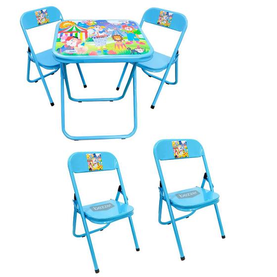 Imagem de Conjunto Mesa Infantil Dobrável C/ 4 Cadeira Aço Até 40kg Ideal P/ Crianças Cor Divertida Estampa Lúdica Não Risca Chão
