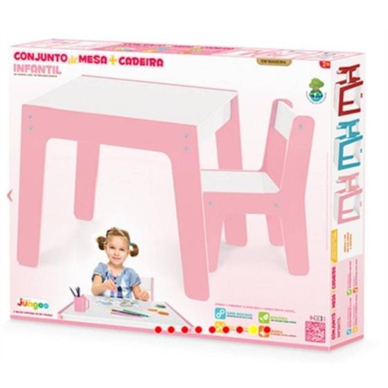 Imagem de Conjunto Mesa Infantil Em Madeira Com Cadeira Rosa Junges