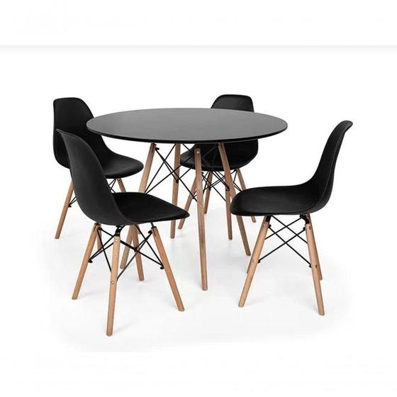 Imagem de Conjunto Mesa Jantar Eiffel 80cm Preta 4 Cadeiras