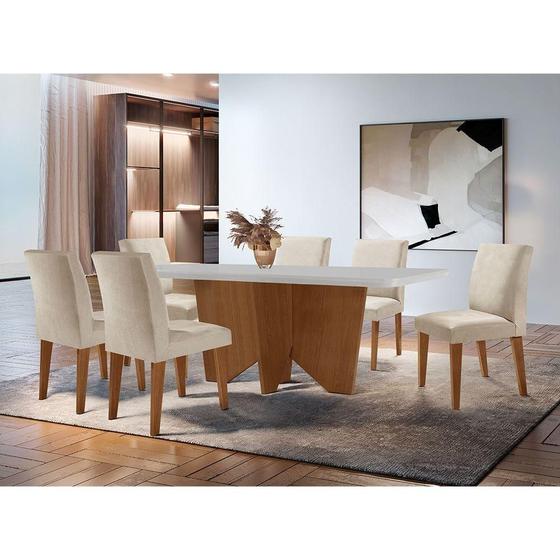 Imagem de Conjunto Mesa Jantar Evora 180cm 6 Cad. Grecia Rufato creme