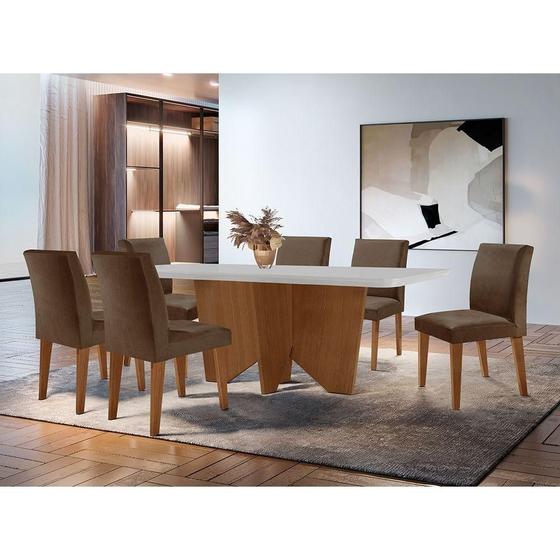 Imagem de Conjunto Mesa Jantar Evora 180cm 6 Cad. Grecia Rufato Marrom